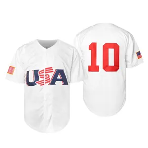 Sporty Men's Letter Patched Baseball Jersey, Jersey Shirt, Gym Tops, Graphic Tees for Men, Loose USA Print Short Sleeve Button Sports T-shirt