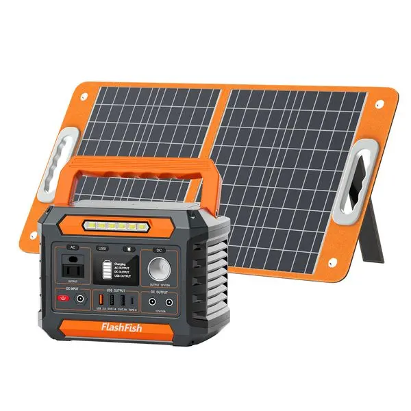Flashfish P66A 200W Solar Generator &Foldable Solar Panel, Portable Power Station Battery Pack with AC/USB/DC Output, 144.3Wh with Multiple Adapters for Camping, Gift Home Emergency and Outdoor Travel