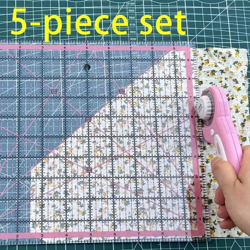 5-Piece Acrylic Sewing Template Set with Ruler, Durable Plastic Craft Ruler for Sewing, Quilting, Knitting, Embroidery, Design, Sewing Tools, Sewing Supplies