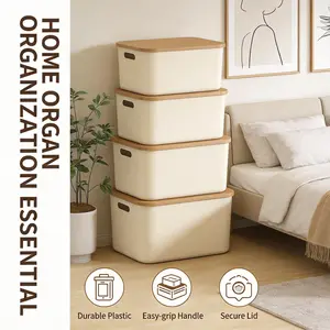 Home Daily-Use Storage Box Desktop Organizer with Secure Lid Durable Plastic Container for Snacks and Miscellaneous Items Easy-grip Handle
