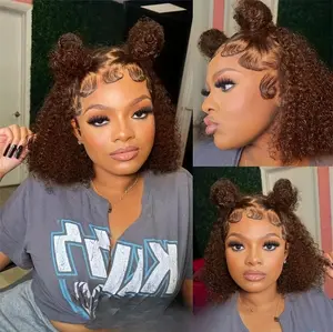 Brown Curly Bob Wig Human Hair 13x4 Chocolate Brown Deep Wave 180% Density Pre Plucked With Baby Hair Brazilian Virgin Colored Short Bob Wigs for Natural Look