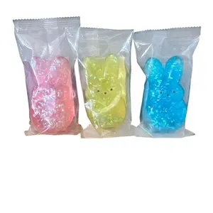 Peeps Glitter Tinsel Easter Set of 3 CVS Squishy Squish Bunny Shapes in Pink Yellow & Blue Colors