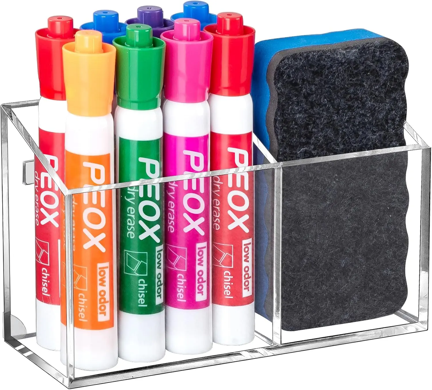 Transparent Magnetic Dry Erase Marker Holder - Non-Slip Secure Hold Acrylic Organizer with Magnetic Backing for Whiteboard, Classroom, Kitchens, Office Desk Supplies Dispenser, Strong Magnetic Backing