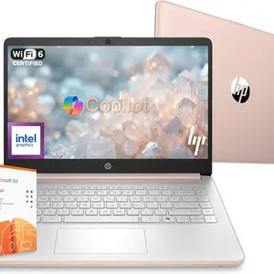 HP 14 Laptop Computer 2026 Ultra Light, AI Copilot Student Business, Quad-Core Intel, 4GB RAM, 128GB Storage, 1 Yr Office 365, 12 Hr, Win 11S, Rose Gold