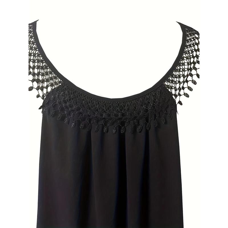 Tassel Design Solid Color Tank Dress Loose Slimming Long Dress Plus Size Dress Casual Womenswear sundress pool party outfit summer outfits birthday dress homecomingdress white dress dresses summer Formal Sleeveless elegantoutfits Polyester Vneck