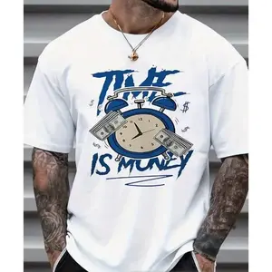 "Unisex 100% Cotton Round Neck Short - Sleeve T - Shirt - 'Time Is Money' Graphic Basic Tee For Summer Men's Tops" Casual Heart Print T-ShirtC516