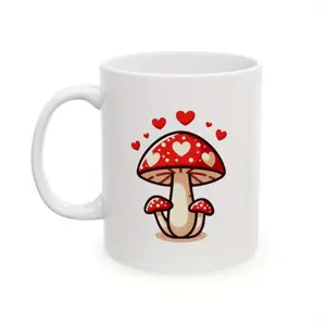 Charming Red Mushroom Ceramic Coffee Cup - Ideal Valentine's Day Gift for Mushroom Enthusiasts, Dishwasher & Microwave Safe, Country Style Kitchen Decor, Mushroom Decor