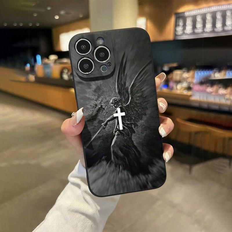 Case for iPhone 17 16 Pro Max 15 Plus 14 13 12 11  Air XS XR E Christian Aesthetics Cross Judgement Angel Cross Pattern Pocket-Friendly Shockproof Silicone Protective Cellphone Softcase Gift For Girls and Women