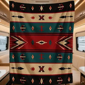 1pc Native American Southwest Arrows Pattern Flannel RV Blanket - Warm & Soft Throw for Road Trips, Indoor Relaxation, Machine Washable, Easy Care, Polyester Fiber, RV Blanket