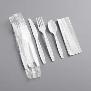 Crystalware 4 in 1  HEAVY WEIGHT Cutlery Individually Wrapped White Plastic Cutlery Knife, Spoon, Fork Pack with Napkin