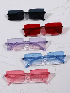5pcs Unisex Gradient Color Fashion Glasses, Rectangular Frameless Eyewear, Stylish Shades for Men & Women, Casual Daily Wear