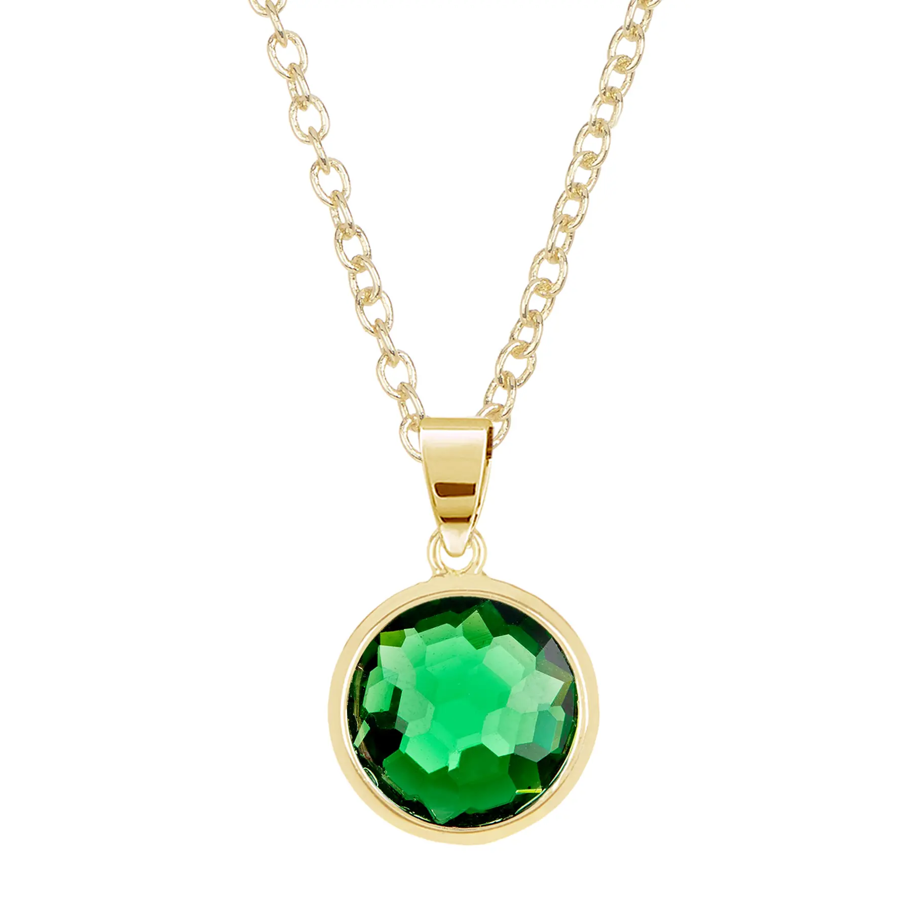 Artificial Emerald Crystal Round Pendant Necklace