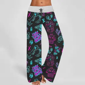 Graffiti Arcane Contrast Wide Leg Pants For Women - SHESHOW