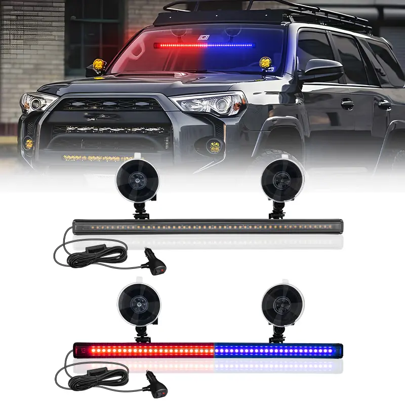 48 LED 17.4in Traffic Advisor Strobe Light Bar - Suction Cup Mount Auto Accessory, Windshield/Dash Caution Warning Light, Multi-Color, for Construction, Pickup Trucks