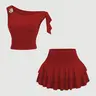Women's Summer Bronze Metallic Floral Halter Top and Pleated Ruffled Layered Mini Skirt Set, Elegant Boho Chic Style Outfit for Casual Wear Clothes