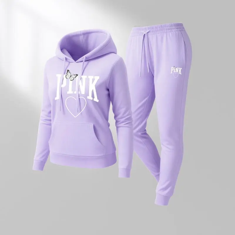 Women’s Pink Heart Print Hoodie and Drawstring Track Pants Set, Casual Two-Piece Sportswear Outfit, Long Sleeve Hooded Jacket & Pants, Fall Winter Everyday Wear, Comfortable Indoor Outdoor Athleisure Tracksuit Set Women’s Pink Heart Print Hoodie and Drawstring Track Pants Set, Casual Two-Piece Sportswear Outfit, Long Sleeve Hooded Jacket & Pants, Fall Winter Everyday Wear, Comfortable Indoor Outdoor Athleisure Tracksuit Set