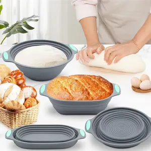 Premium Foldable Silicone Sourdough Banneton Basket | Bread Proofing & Baking Basket Set - Includes Oval & Round Bowls  Oven & Dishwasher Safe, Gifts for Bakers, Dough Fermentation Basin Oven Baking Utensils