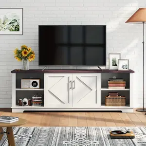 Solid Wood TV Stand, Modern Fluted Entertainment Center with Adjustable Shelves, Long Media Console Cabinet for Living Room & Bedroom
