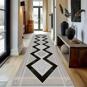 Imitation Cashmere Gold Diamond Pattern Anti-Slip Long Bedside Rug, Suitable for Bedroom Kitchen Hallway Entrance Mat