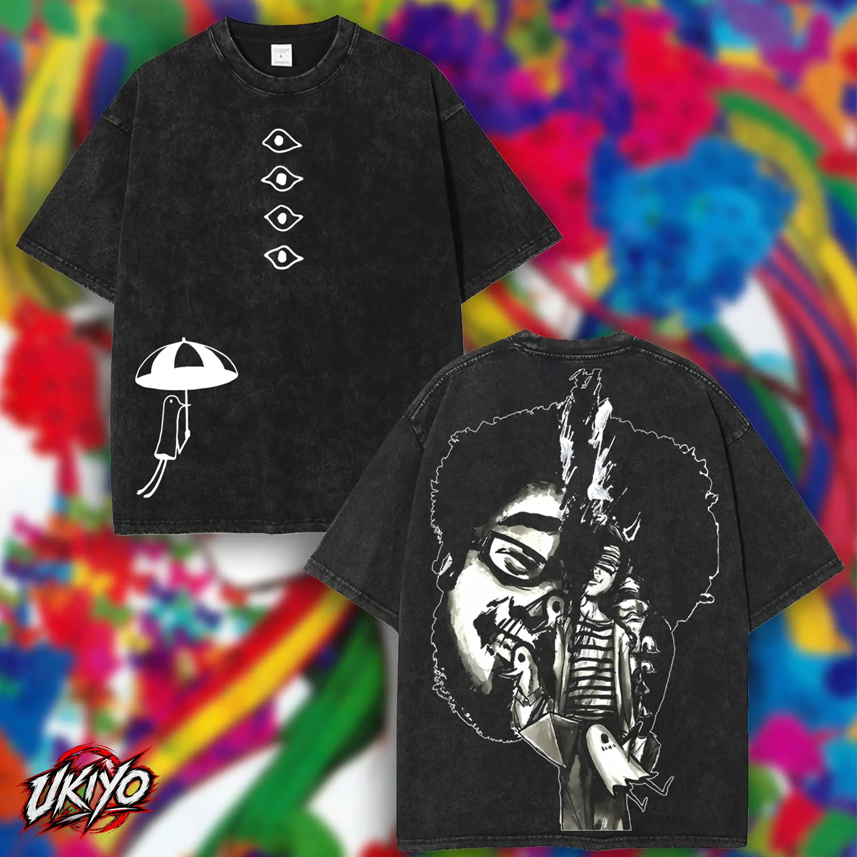 Goodnight Punpun Acid Wash Shirt Double Sided Print Anime Graphic Tee Lightweight Manga Streetwear Top Gift for Anime Fans Men Women