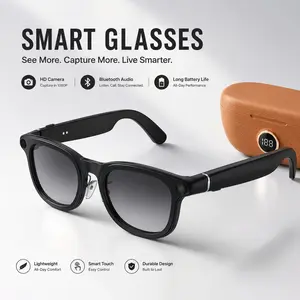 8MP HD Camera Smart Glasses with AI Voice Assistant, Real-Time 100+ Language Translation, Speech-to-Text Recording, Dual-Mic Noise Cancellation, 220mAh Glasses + 3600mAh Power Bank Case, LED Battery Display, Bluetooth 5.3, Photochromic Lens Options