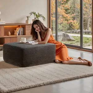 【Black Friday & Cyber Monday Deal】OOSWIFT 37“ Boneless Square Ottoman Poof Home Decor Floor Pouffe Ottoman Foot Rest for Couch Sofa Memory Foam Bean Bag Chairs Living Room Bedroom