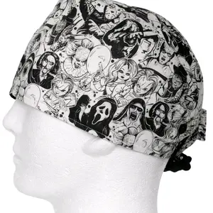 Scary Movies Scrubs Caps Unisex Surgical Hat Horror Surgeon Cap for Technologist Ortho X-ray White Black Short Hair