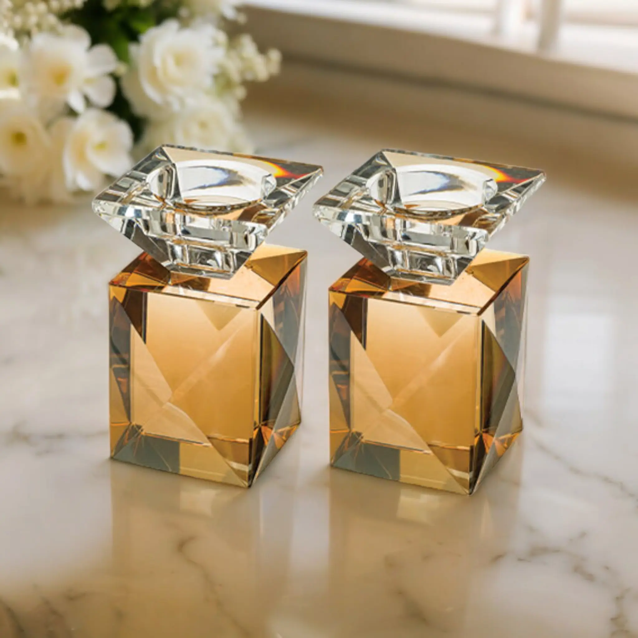 Set of 2 Elegant Crystal Candlesticks (3.5" Tall)