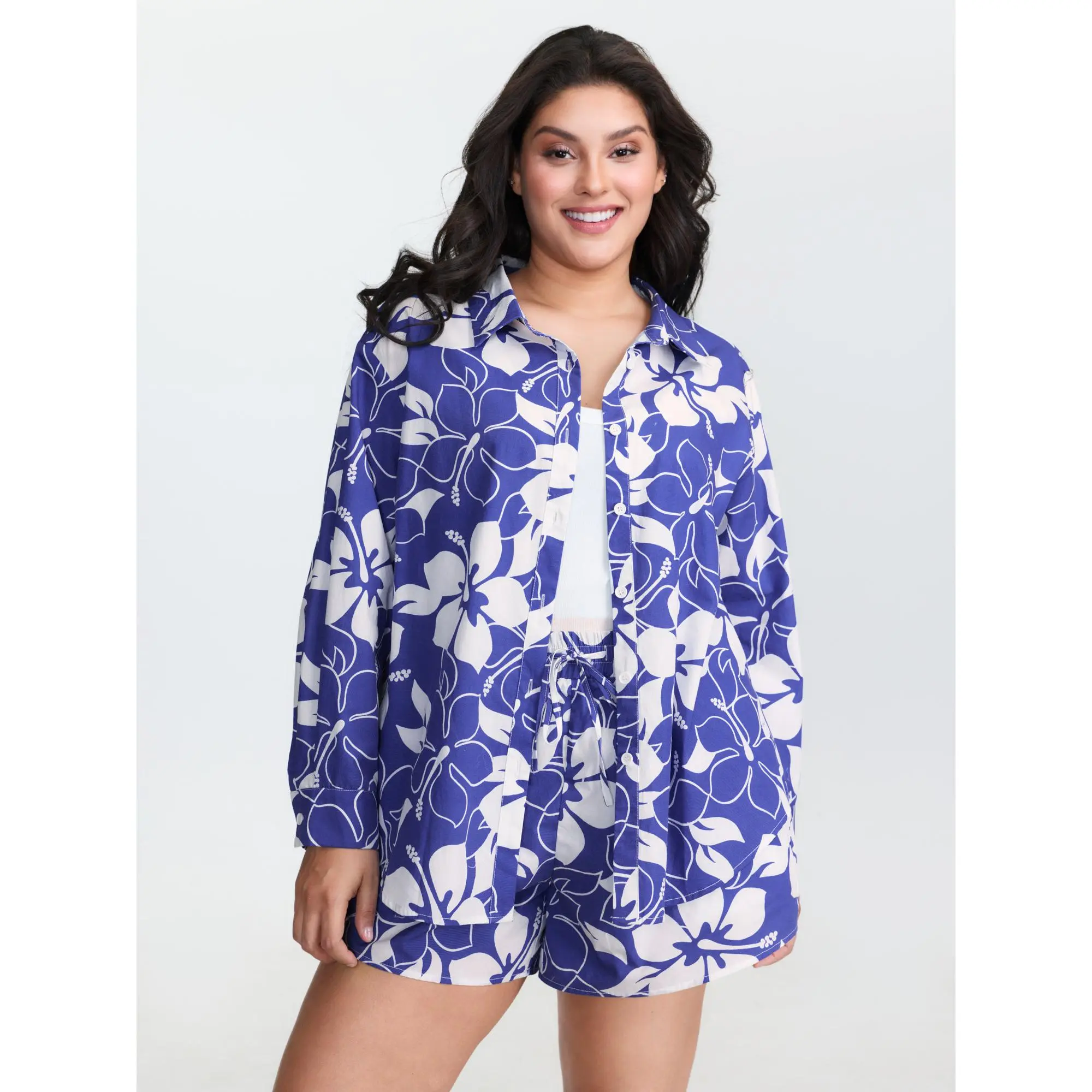 BloomChic Women's Plus Size Pure Cotton Long-Sleeve Button Blouse Top - Large Floral Print, Breathable Fabric, Smooth, M-6X Sizes,Summerfinds