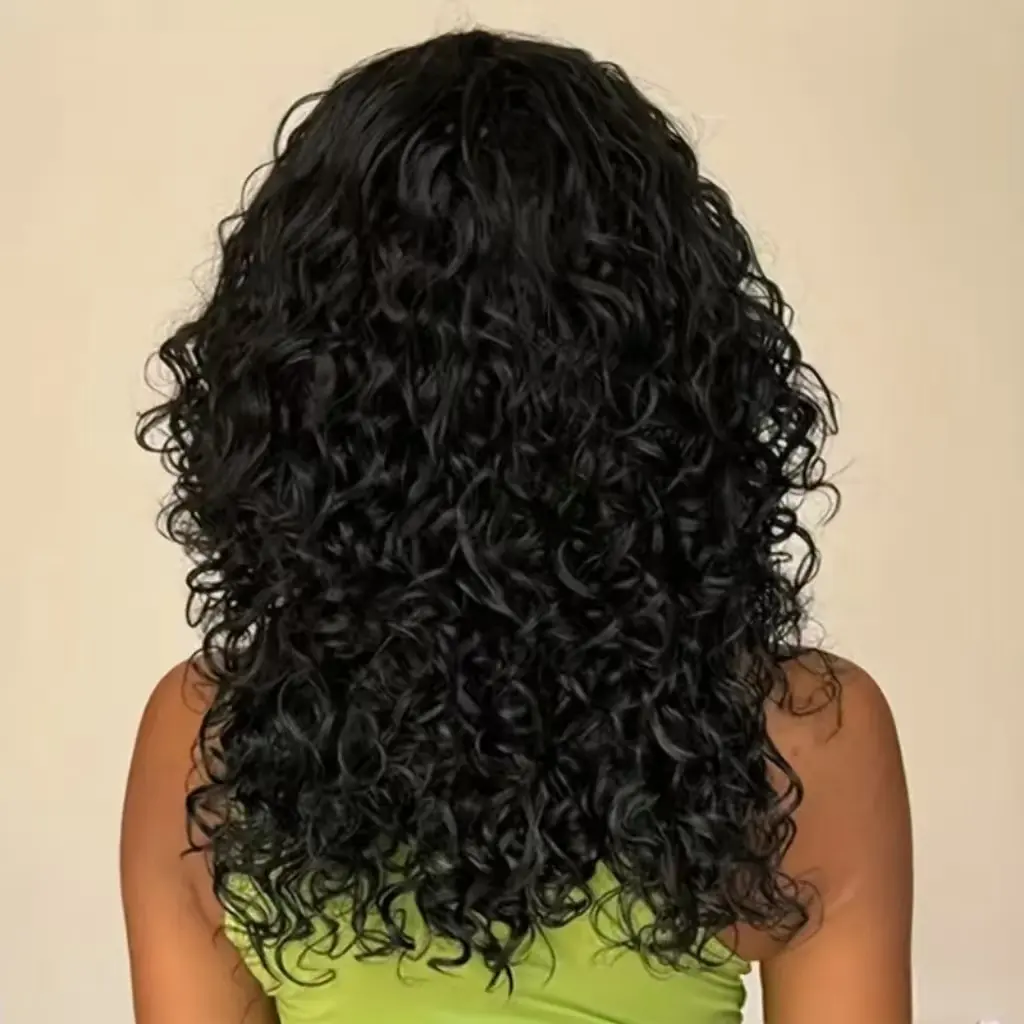 Curly Wig with Bangs for Women, 16 Inch Natural Black Curly  display picture 2