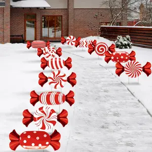 ColourTree Christmas Candy Lawn Yard Sign Stakes Holiday Garden Decor with Waterproof Corrugated Cardboard Xmas Yard Decorations Candy Garden Signs for Pathway Walkway Decor