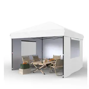 GARVEE 10x10 Ft Pop Up Canopy Tent Easy One Person Set-up, Instant Portable Shelter with 3Pcs Sidewalls 4 Sandbags for Patio, Outdoor Activities (White)