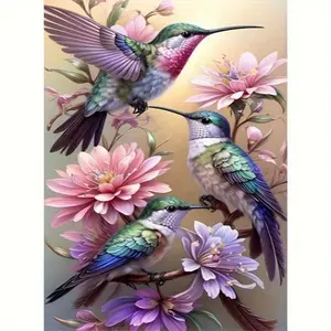 1 piece, [Three Hummingbirds], 5D diamond painting, frameless, includes tool kit. All-art portrait painting, diamond art set, suitable for home decoration, handmade, relaxing, and stress-relieving gift.