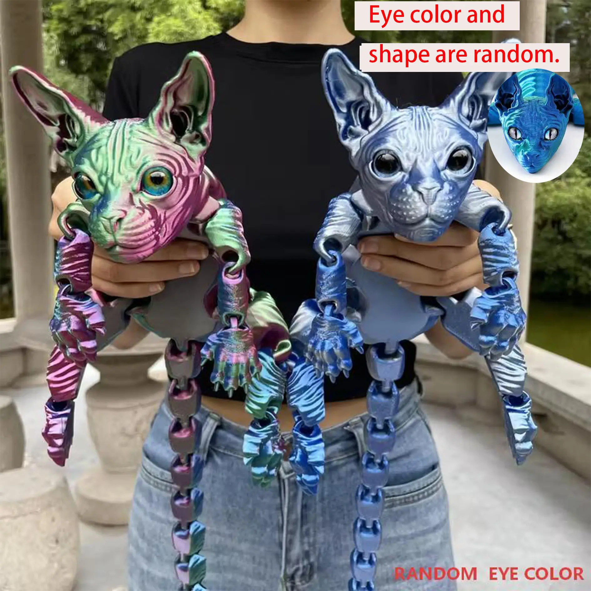 2-Pack 3D Printed Sphinx Cat Statue with Realistic Eyes, Home Desktop Ornament, collectible figurines, Indoor Outdoor Multi-Functional Decoration, Random Eye Color, Decorative Sculptures, Home Ornaments, Decorative Figurines