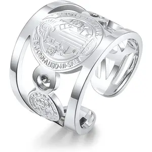 Men's St Benedict Rings Stainless Steel Saint Exorcism Ring Christian  Catholic Roman Cross Protection Cubic Zirconia Ghost Hunter Open for Men Women Boys Fashion Gifts Birthday