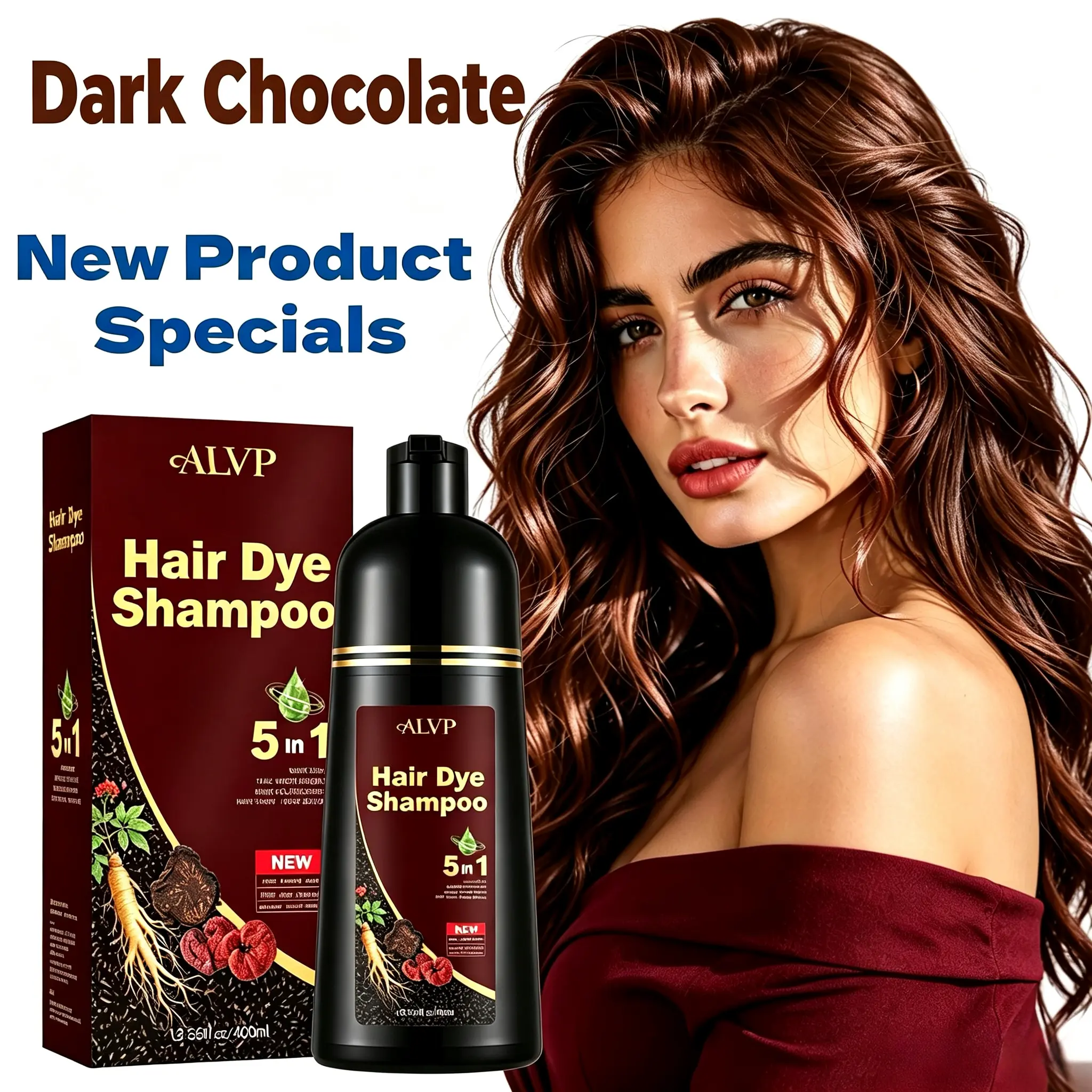 ALVP 5-in-1 Herbal Color Shampoo, Haircare Cleanser & Conditioner with Ginseng for Men & Women - Smooth Gray Coverage, Long-Lasting Color, Scalp Nourishing