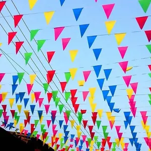 50m Colorful Triangle Flags Decor, Party Supplies, Decorative Banner, Outdoor Banners, Vibrant Bunting for Weddings, Birthdays, Festivals, Outdoor Events, Large Scale Celebrations