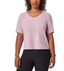 Mondetta Women's Size Large (12-14) Short Sleeve V-Neck Tee Shirt, Pink