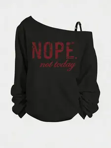 Women's Off Shoulder Long Sleeve Sweatshirt, Nope Not Today Retro Graphic Print Pullover, Casual Y2K Aesthetic Top, Soft Lightweight Spring Fall Shirt, Youth Fashion, Daily Wear for Teens, Juniors & Young Adults, Womenswear Y2KAesthetic
