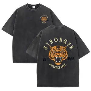2026 Viral Trend Stronger Tiger Sport Graphic Print Vintage Washed T‑Shirt, Soft Comfortable Premium Cotton Fabric, Casual Short‑Sleeve Summer Wear, Unisex Streetwear Clothes for Men Women