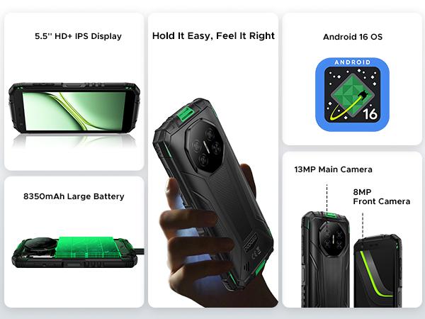 DOOGEE Fire 3 Android 16 Rugged Phone Unlocked,8350mAh Battery,12GB ...