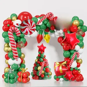 135pcs Christmas Balloon Garland Arch Kit with Foil Candy Stars Cane Gift Box Balloons for Christmas Holiday Birthday Xmas Supplies Party Decoration
