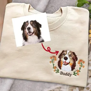 Custom Dog Face Embroidered Sweatshirt, Gift for Pet Lovers, Pets Embroidery Sweater