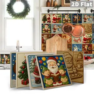 12/24 PCS per Gift Box | ART PE Crystal Tile Stickers | Retro Christmas Embossed (Santa, Elves, Christmas Tree) | Waterproof & Oil-Proof Self-Adhesive Tile Stickers for Kitchen, Bathroom, Floor, Ceiling, Tiles & Old Wooden Surfaces | Home Decor