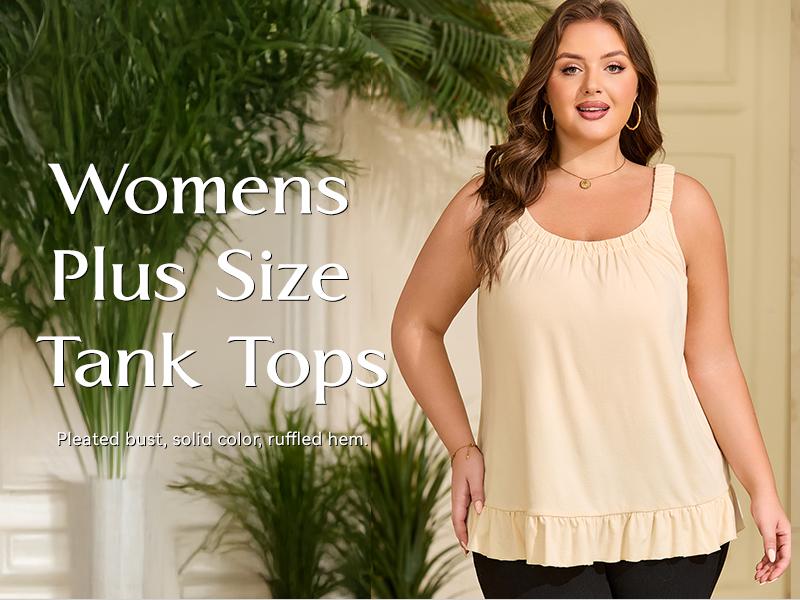 Eytino Women's Plus Size Tank Tops Summer Casual Scoop Neck Pleated Front Loose Flowy Sleeveless Cami Shirts(1X-5X) Eytino Women's Plus Size Tank Tops Summer Casual Scoop Neck Pleated Front Loose Flowy Sleeveless Cami Shirts(1X-5X)