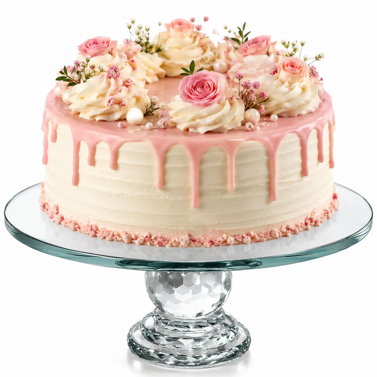 Glass Rotating Cake Stand with Crystal Pedestal, 12 Inch Cake Turntable for Decorating, Dessert Display Stand for Weddings & Parties