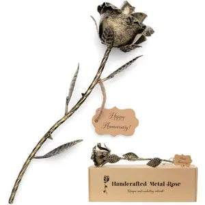 Anniversary 8 Year Gifts - Metal Rose 8th Anniversary for Her Bronze Gift, Everlasting Rose for 8 Year Wedding Handcrafted for Wife Eternal Artwork