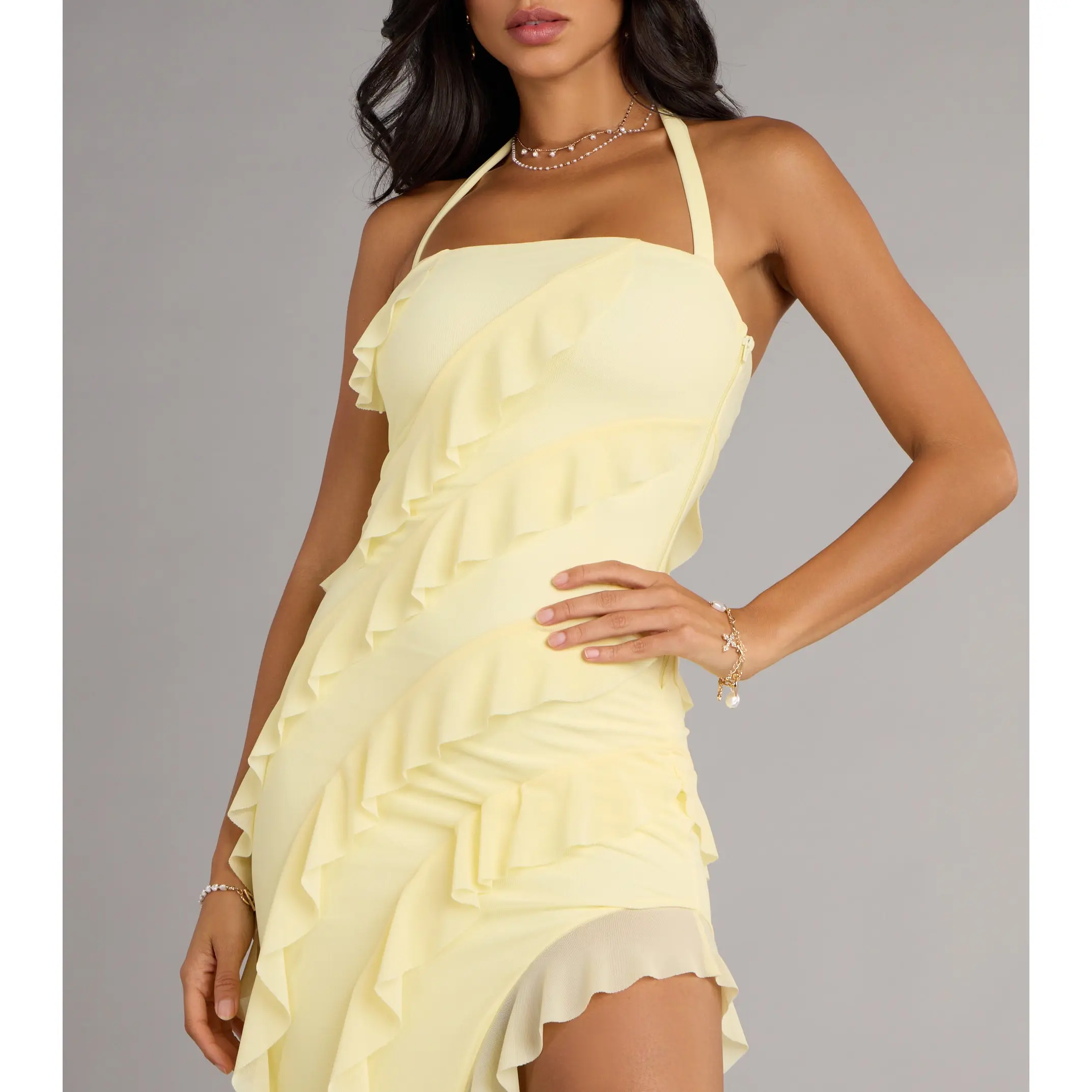 Blake Mesh Halter Slit Ruffle Formal Dress - TikTok Shop Blake Mesh Halter Slit Ruffle Formal Dress - TikTok Shop
