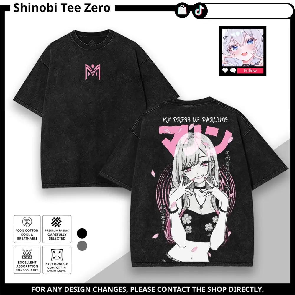 My Dress Up Darling Marin Kitagawa Anime Graphic Streetwear Pullover, Harajuku Style Tops, Seamless Crewneck ClothesMen's Vintage Wash Heavyweight Cotton Hoodie