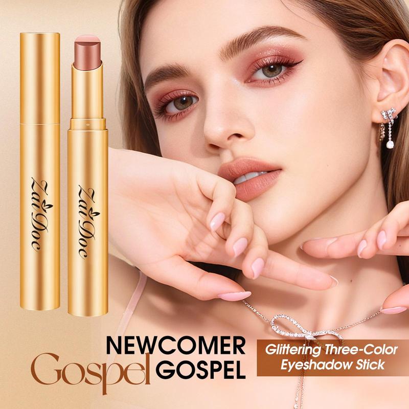 3-in-1 Easy Eyeshadow Stick for Beginners,SmudgeProof in Seconds, One-Stroke Application,Creamy Shimmer Trio Eyeshadow Stick Waterproof Longwear Liquid Eyeliner Color Changing Lip Oil Trio Waterproof Shiny Diamond Eyeshadow